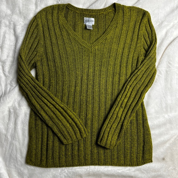 Chico's Sweaters - Chico’s Green Pullover Sweater Size 1 Medium 8 v-neck